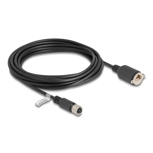 Delock M12 Cable D-coded 4 pin female to RJ45 jack for installation Cat.5e FTP 5 m black