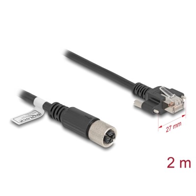 Delock M12 Cable X-coded 8 pin female to RJ45 plug with screws Cat.6A S/FTP 2 m black