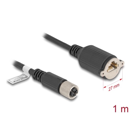 Delock M12 Cable X-coded 8 pin female to RJ45 jack for installation Cat.6A S/FTP 1 m black