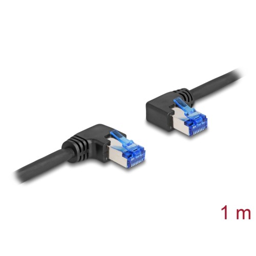 Delock RJ45 Network Cable Cat.6A S/FTP right / left angled 1 m black