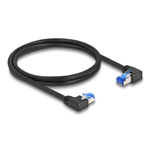Delock RJ45 Network Cable Cat.6A S/FTP right / left angled 1 m black