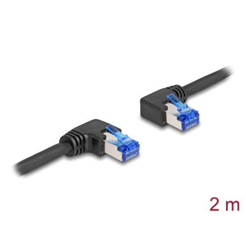 Delock RJ45 Network Cable Cat.6A S/FTP right / left angled 2 m black