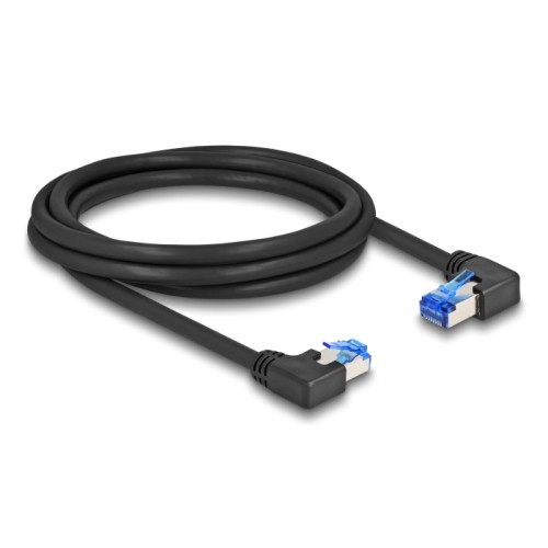 Delock RJ45 Network Cable Cat.6A S/FTP right / left angled 2 m black