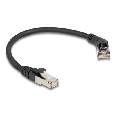 Delock RJ45 Network Cable Cat.6A S/FTP plug 45° right angled to plug straight 0.25 m black 2