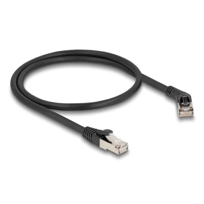 Delock RJ45 Network Cable Cat.6A S/FTP plug 45° right angled to plug straight 0.5 m black 2
