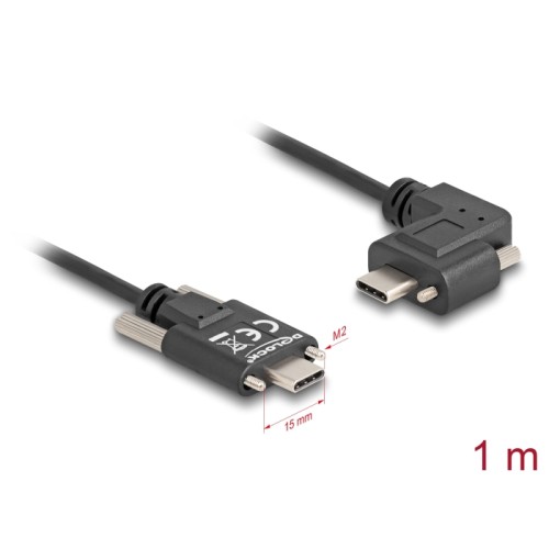 Delock USB 2.0 Cable USB Type-C™ male with screws to USB Type-C™ male with screws angled left / right PD 3.0 60 W 1 m