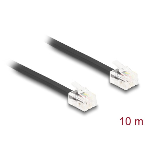 Delock Telephone Cable RJ11 plug to RJ11 plug black 10 m
