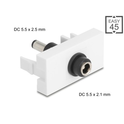 Delock Easy 45 Module DC 5.5 x 2.1 mm female to DC 5.5 x 2.5 mm male white