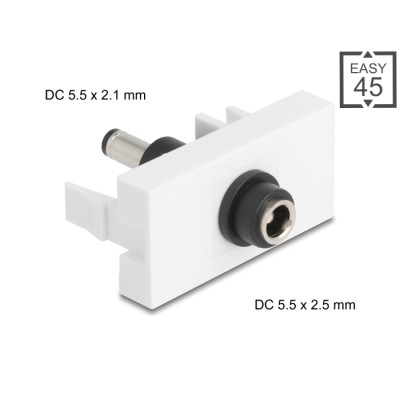 Delock Easy 45 Module DC 5.5 x 2.5 mm female to DC 5.5 x 2.1 mm male white