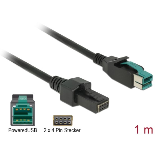 Delock PoweredUSB cable male 12 V > 2 x 4 pin male 1 m for POS printers and terminals