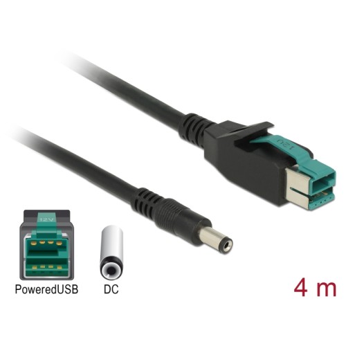 Delock PoweredUSB cable male 12 V > DC 5.5 x 2.1 mm male 4 m for POS printers and terminals