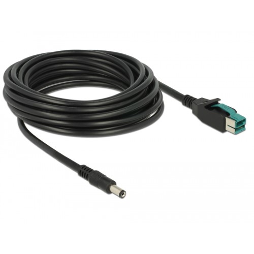 Delock PoweredUSB cable male 12 V > DC 5.5 x 2.1 mm male 5 m for POS printers and terminals