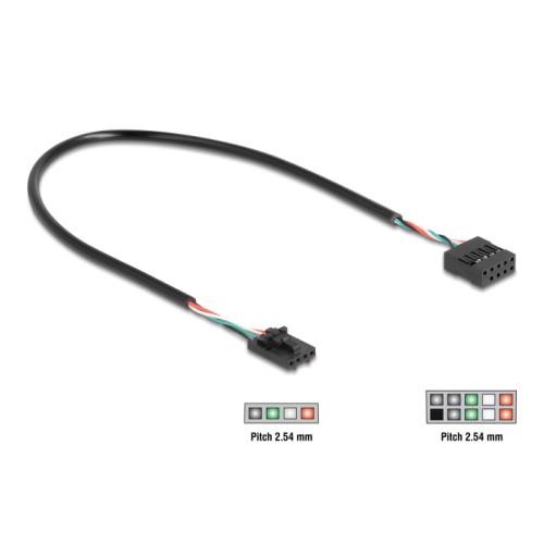 Delock Cable USB 2.0 pin header female 2.54 mm 4 pin to USB 2.0 pin header female 2.54 mm 10 pin 30 cm