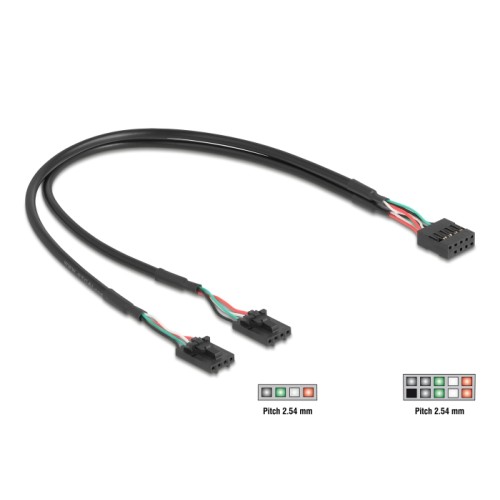 Delock Cable USB 2.0 pin header female 2.54 mm 10 pin to 2 x USB 2.0 pin header female 2.54 mm 4 pin 30 cm