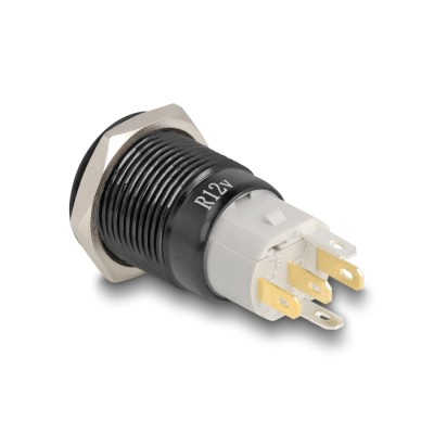 Delock Push Switch for Installation black 16 mm 12 V 5 x solder connection LED red power symbol + ring 2