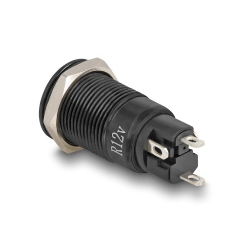 Delock Push Switch for Installation black 12 mm 12 V 4 x solder connection LED red ring