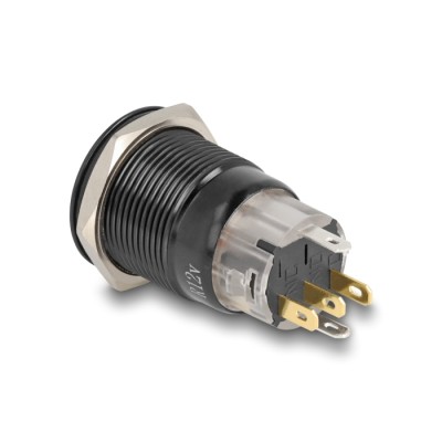 Delock Push Switch for Installation black 19 mm 12 V 5 x solder connection LED red power symbol + ring 2