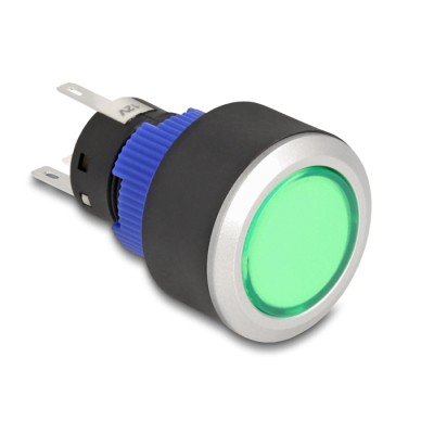 Delock Push Button protruding for Installation 22 mm 5 x solder connection actuator flat plastic LED green
