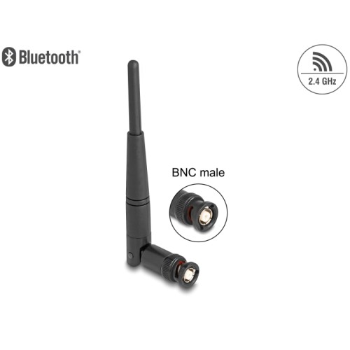 Delock WiFi 2.4 GHz Antenna BNC plug 2 dBi 14.5 cm omnidirectional with tilt joint black