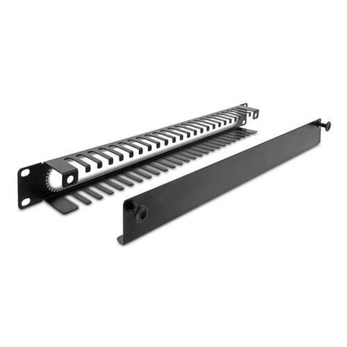 Delock 19″ 1U Cable Management Routing Panel with opening and edge protection black