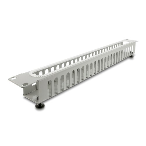 Delock 19″ 1U Cable Management Routing Panel with opening and edge protection grey