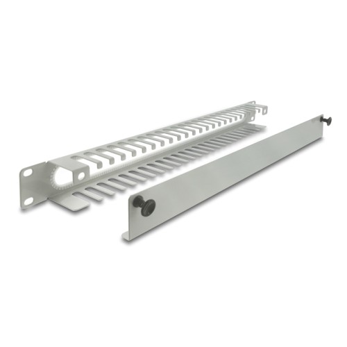 Delock 19″ 1U Cable Management Routing Panel with opening and edge protection grey