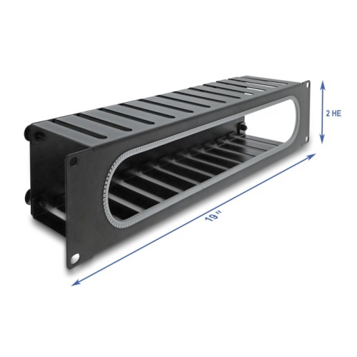 Delock 19″ 2U Cable Management Routing Panel with opening and edge protection black