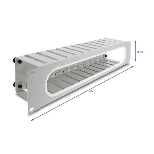 Delock 19″ 2U Cable Management Routing Panel with opening and edge protection grey