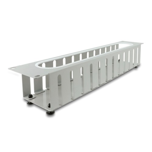 Delock 19″ 2U Cable Management Routing Panel with opening and edge protection grey