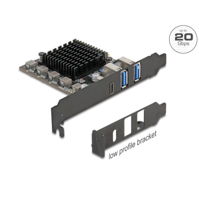 Delock PCI Express x4 Card to 1 x USB Type-C™ 20 Gbps + 2 x Type-A 10 Gbps - Low Profile Form Factor