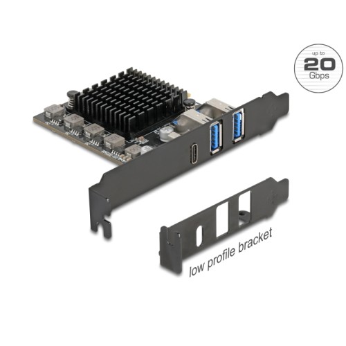 Delock PCI Express x4 Card to 1 x USB Type-C™ 20 Gbps + 2 x Type-A 10 Gbps - Low Profile Form Factor