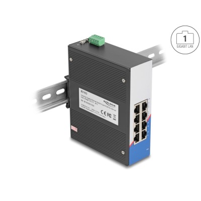 Delock Industrial Gigabit Ethernet Switch 8 Port RJ45 for DIN rail