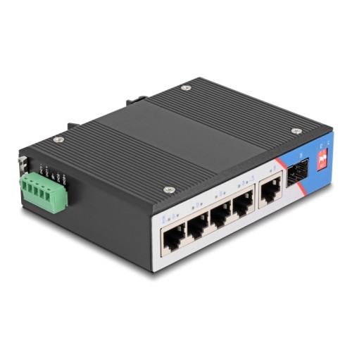 Delock Industrial Gigabit Ethernet Switch 4 Port PoE 1 Port RJ45 1 Port SFP for DIN rail