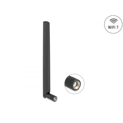 Delock WiFi 7 Antenna RP-SMA plug 2.0 - 4.4 dBi 17 cm omnidirectional with tilt joint black