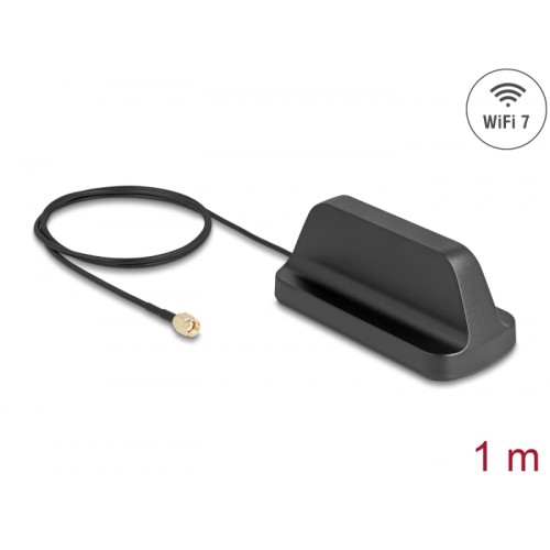Delock WiFi 7 Antenna RP-SMA plug 2.5 - 3.6 dBi omnidirectional with magnetic base and connection cable ULA100 1 m outdoor black