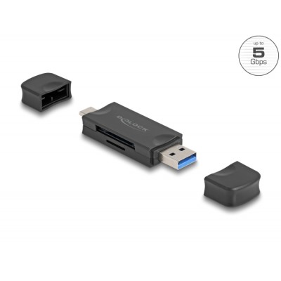 Delock Card Reader USB 5 Gbps USB Type-C™ / Type-A for SD and Micro SD memory cards black