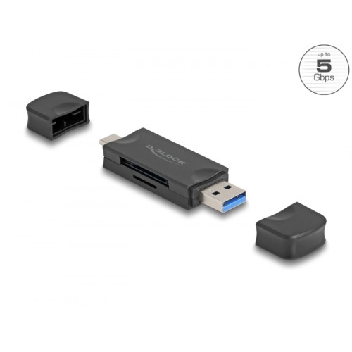Delock Card Reader USB 5 Gbps USB Type-C™ / Type-A for SD and Micro SD memory cards black