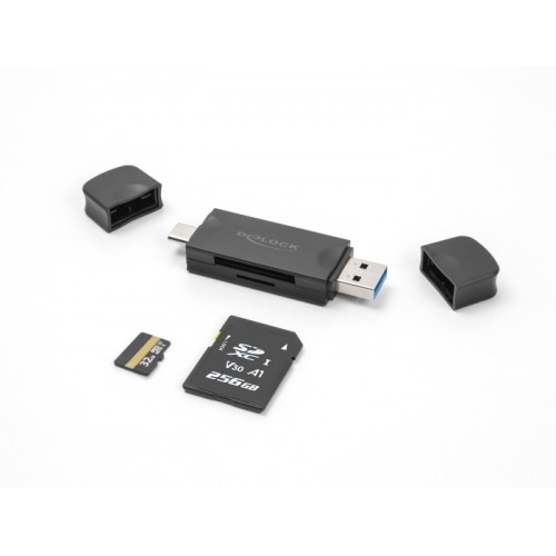 Delock Card Reader USB 5 Gbps USB Type-C™ / Type-A for SD and Micro SD memory cards black