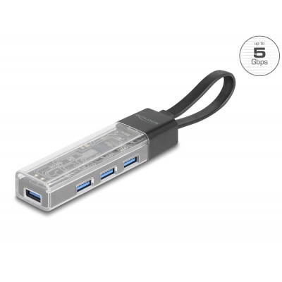 Delock 4 Port USB Hub 5 Gbps with USB Type-A or USB Type-C™ port in transparent housing