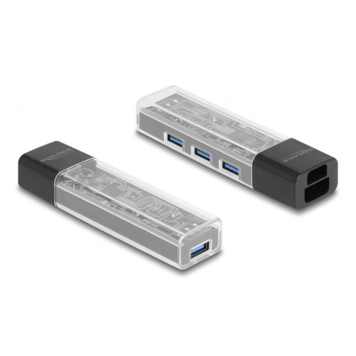 Delock 4 Port USB Hub 5 Gbps with USB Type-A or USB Type-C™ port in transparent housing