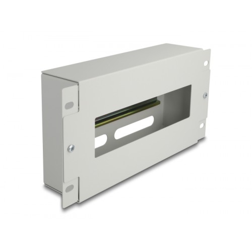 Delock 10″ Circuit-breaker strip with cover and DIN rail 3U metal grey