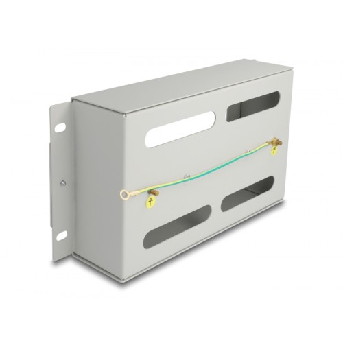 Delock 10″ Circuit-breaker strip with cover and DIN rail 3U metal grey