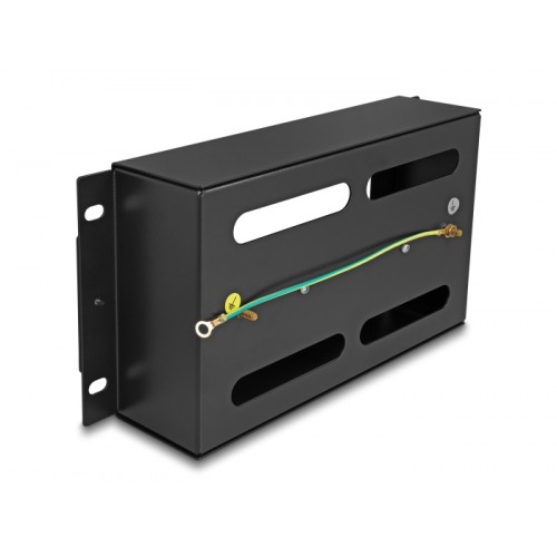 Delock 10″ Circuit-breaker strip with cover and DIN rail 3U metal black