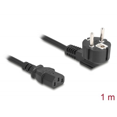 PC power cord earthed plug CEE 7/7 90° angled to C13 female, 1 m, 3 x 1.00 mm² black