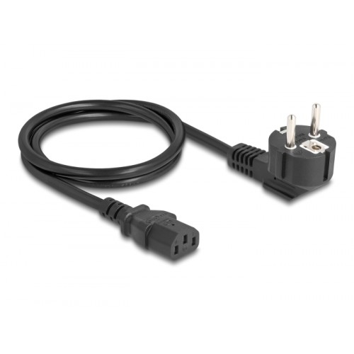 PC power cord earthed plug CEE 7/7 90° angled to C13 female, 1 m, 3 x 1.00 mm² black