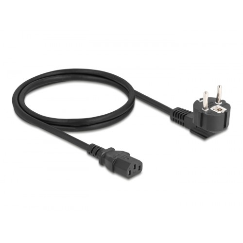 PC power cord earthed plug CEE 7/7 90° angled to C13 female, 1 m, 3 x 0.75 mm² black