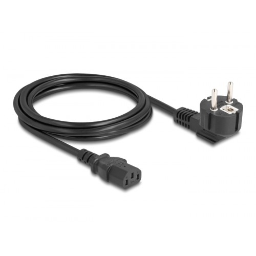 PC power cord earthed plug CEE 7/7 90° angled to C13 female, 2 m, 3 x 0.75 mm² black