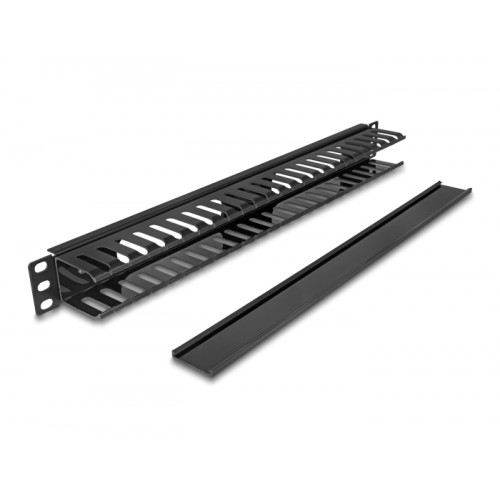 Delock 19″ 1U Cable Management Routing Panel with 2 openings metal / plastic black