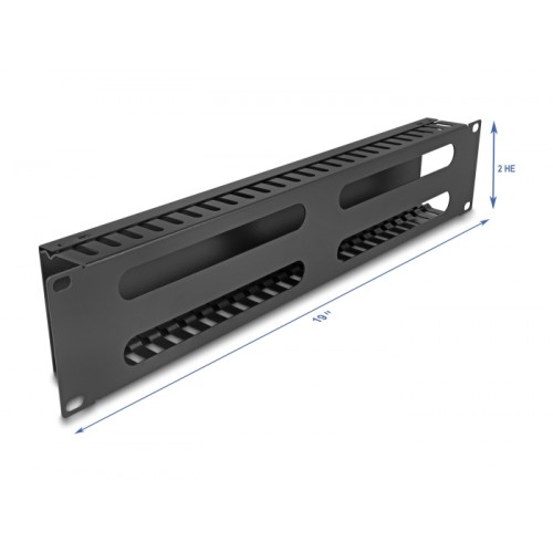 Delock 19″ 2U Cable Management Routing Panel with 4 openings metal black