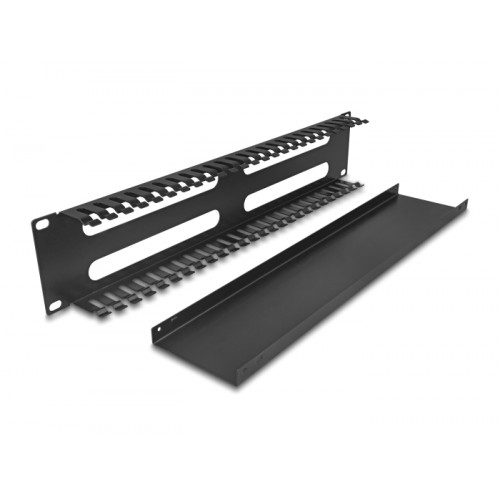 Delock 19″ 2U Cable Management Routing Panel with 4 openings metal black